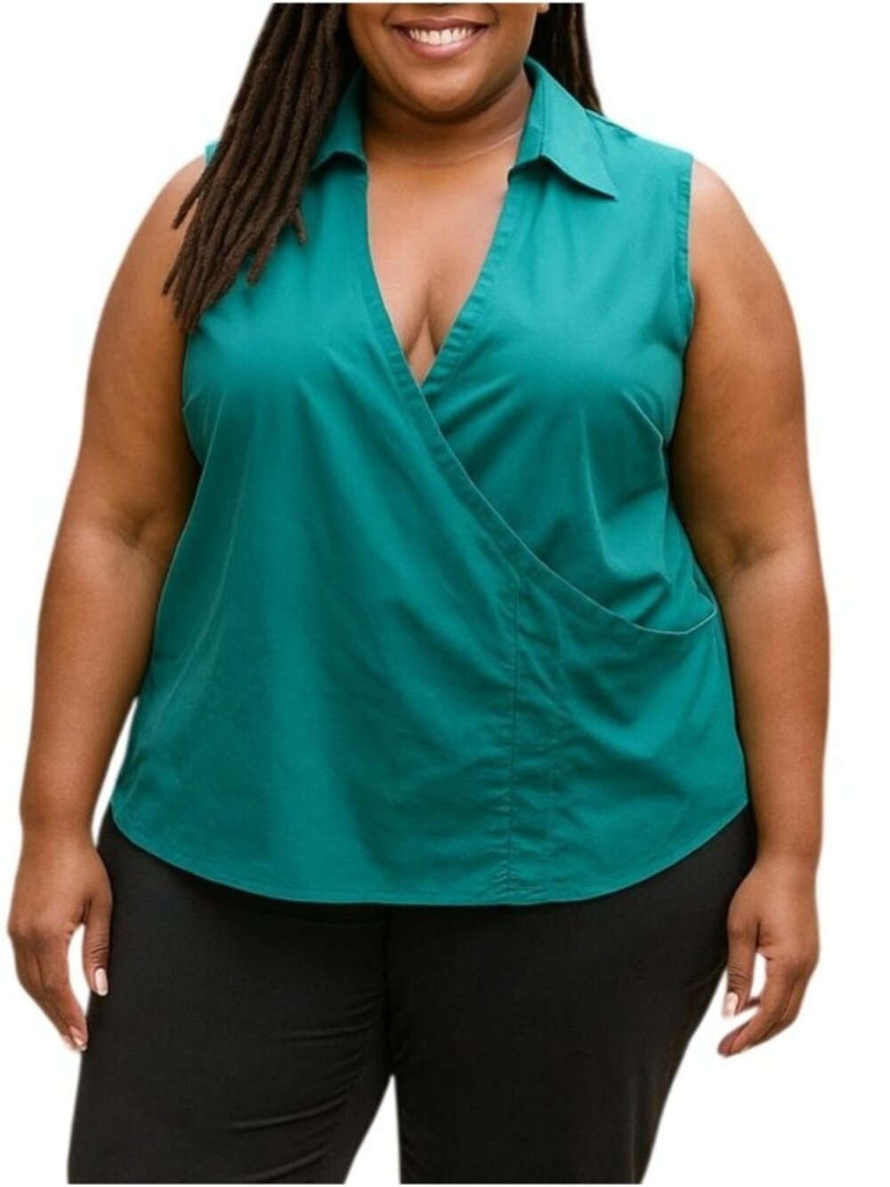 Worthington Woman  2X Blouse Stretch Sleeveless Collared Wrap Style Side Zipper